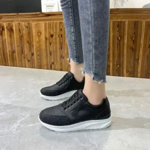 Whataoffers Women Casual Rhinestone Decor Fashion Plus Size Sports Running Shoes Round Toe Sneakers