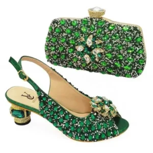 Whataoffers Fashion Rhinestone Design Party Women High Heel Peep Toe Sandals And Clutch Evening Bag Set