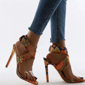 Whataoffers Women Fashion Plus Size Floral Point Toe High Heel Sandals