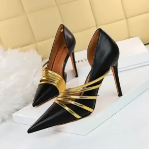 Whataoffers Women Fashion Sexy Pointed Toe Hollow Design Stiletto Shoes