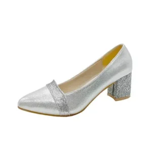 Whataoffers Women Fashion Casual Sequins Pointed Toe Pumps With Chunky Heels