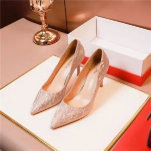 Whataoffers Women Fashion Elegant Solid Color PU Sequin Pointed Toe Stiletto Heel Pumps