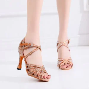 Whataoffers Women Fashion Solid Color Suede Rhinestone High Heel Ankle Strap Buckle Sandals