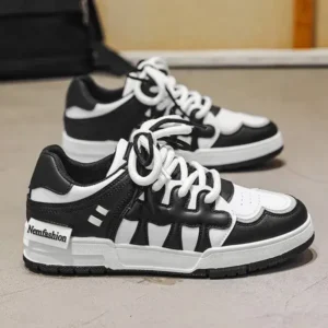 Whataoffers Men Fashion Black White Stitching Low Top Sneakers