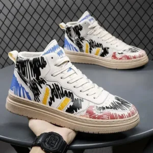 Whataoffers Men Fashion Graffiti Thick Sole Breathable Sneakers