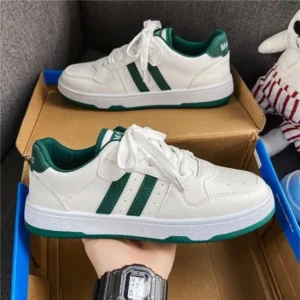 Whataoffers Men'S Fashion Breathable Pu Low Top Sneakers