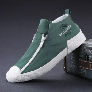 Whataoffers Men'S Casual Embroidery Zipper High Top Canvas Shoes