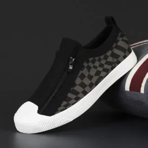 Whataoffers Men'S Fashion Plaid Print Zipper Canvas Shoes