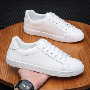 Whataoffers Men'S Fashion Simple Solid Color Breathable Pu Shoes