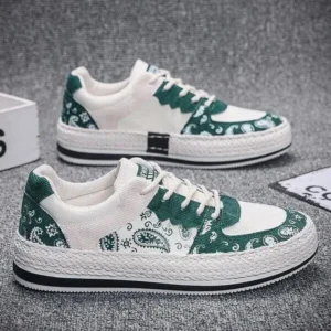 Whataoffers Men Fashion Cashew Flower Printed Canvas Sneakers