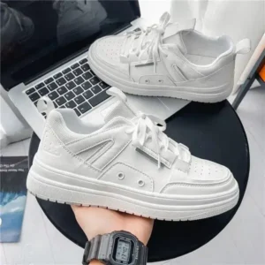 Whataoffers Men'S Fashion Breathable Thick-Soled Pu Sneakers