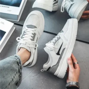 Whataoffers Men'S Fashion Color Matching Breathable Pu Sports Shoes