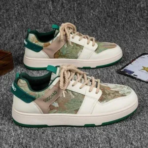 Whataoffers Men'S Casual Retro Secret Forest Oil Painting Pattern Sneakers