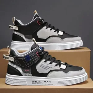 Whataoffers Men'S Fashion High Top Color Block Sneakers