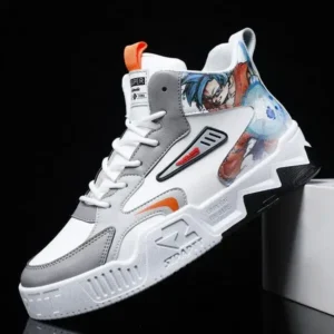 Whataoffers Men'S Fashion Color Matching Breathable Pu High Top Sneakers