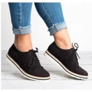 Whataoffers Women Retro Plus Size Simple Solid Color Lace-Up Round Toe Sneakers