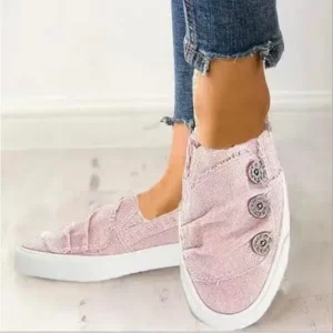 Whataoffers Women Fashion Plus Size Solid Denim Canvas Flat Sneakers