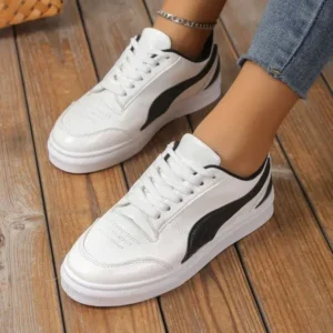 Whataoffers Women Fashion Plus Size Thick-Soled Round Toe Flat Sneakers