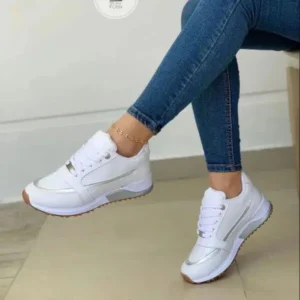 Whataoffers Women Fashion Plus Size Flat Round-Head Colorblock Sneakers