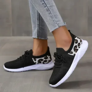 Whataoffers Women Casual Mesh Breathable Leopard Sneakers