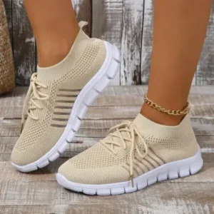 Whataoffers Women Casual Plus Size Solid Color Mesh Breathable Flat Sneakers