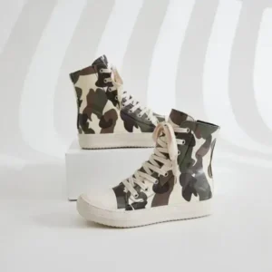 Whataoffers Women Fashion Casual Plus Size Camouflage Thick-Soled High Top Shoes