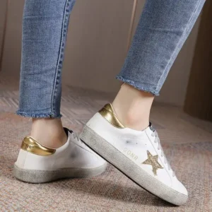 Whataoffers Women Fashion Casual Plus Size Star Round Toe Sneakers