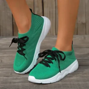 Whataoffers Women Fashion Casual Fly-Woven Breathable Sneakers