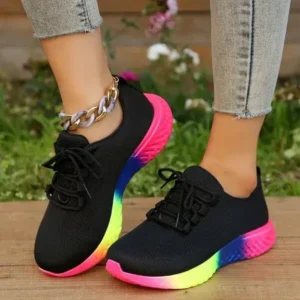 Whataoffers Women Fashion Casual Mesh Breathable Rainbow Sneakers