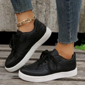 Whataoffers Women Fashion Casual PU Lace-Up Sneakers