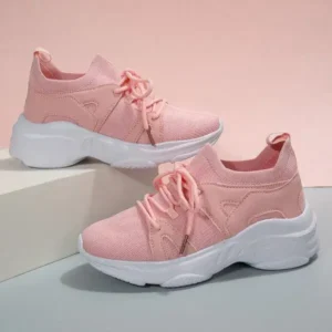 Whataoffers Women Fashion Casual Fly-Woven Breathable Lace-Up Sneakers