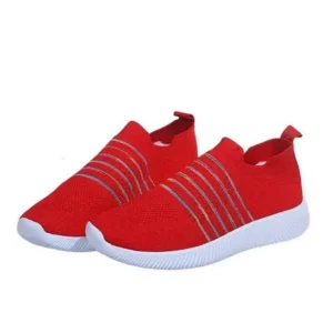 Whataoffers Fashion Casual Solid Color Striped Fly-Woven Mesh Breathable Flat Sneakers