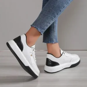 Whataoffers Women Fashion Casual Plus Size Lace-Up Colour Block Round Toe Sneakers