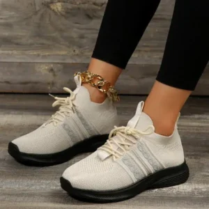 Whataoffers Women Fashion Casual Flying Mesh Breathable Thick-Soled Sneakers