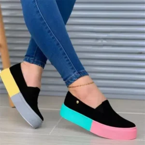 Whataoffers Women Fashion Casual Color Block Thick-Soled Elastic Loafers