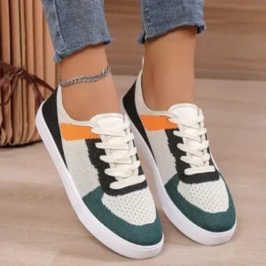 Whataoffers Women Fashion Casual Color Blocking Mesh Fly-Woven Breathable Sneakers