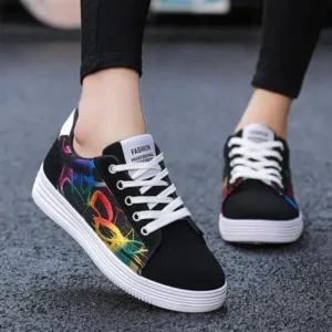 Whataoffers Men Fashion Graffiti Pattern Lightweight Canvas Sneakers