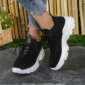 Whataoffers Women Fashionable Casual Solid Color Lace-Up Sneakers