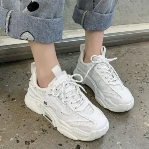 Whataoffers Women Fashion Casual Mesh Breathable Thick-Soled Sneakers