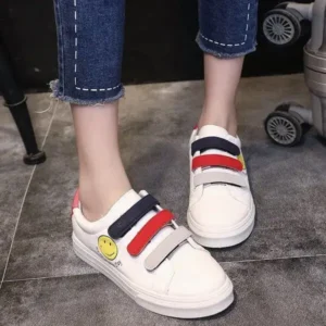 Whataoffers Women Fashion Casual Velcro Smiley Face Round Thick-Soled Sneakers