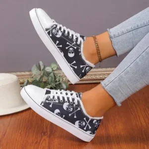 Whataoffers Women Casual Fashion 3D Print Denim Canvas Sneakers