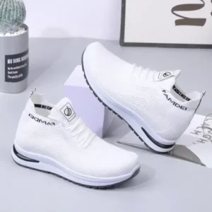 Whataoffers Women Fashion Casual Mesh Breathable Solid Color Sneakers