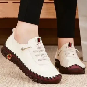 Whataoffers Women Fashion Retro Solid Color PU Breathable Hollow Stitching Sneakers