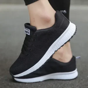 Whataoffers Women Fashion Casual Color Blocking Lace-Up Mesh Breathable Sneakers