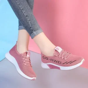 Whataoffers Women Fashion Lace-Up Round Toe Solid Color Breathable Sneakers