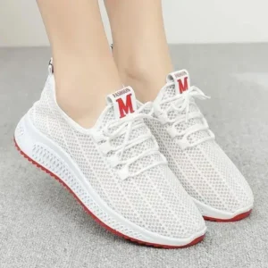 Whataoffers Women Fashion Mesh Solid Color Lace-Up Sneakers