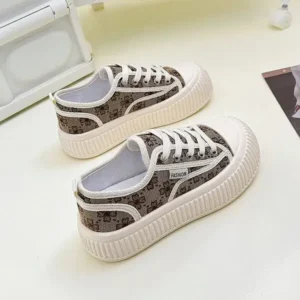 Whataoffers Women Fashion Round Toe Lace-Up Sneakers