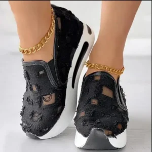 Whataoffers Women Fashion Comfortable Non-Slip Canvas Mesh Platform Sneakers