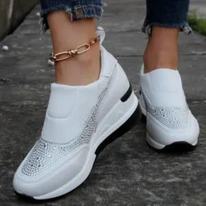 Whataoffers Women Fashion Rhinestone Slip Sneakers