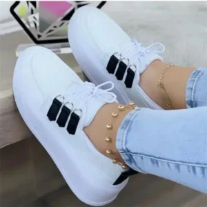 Whataoffers Women Fashion Lace-Up Sneakers